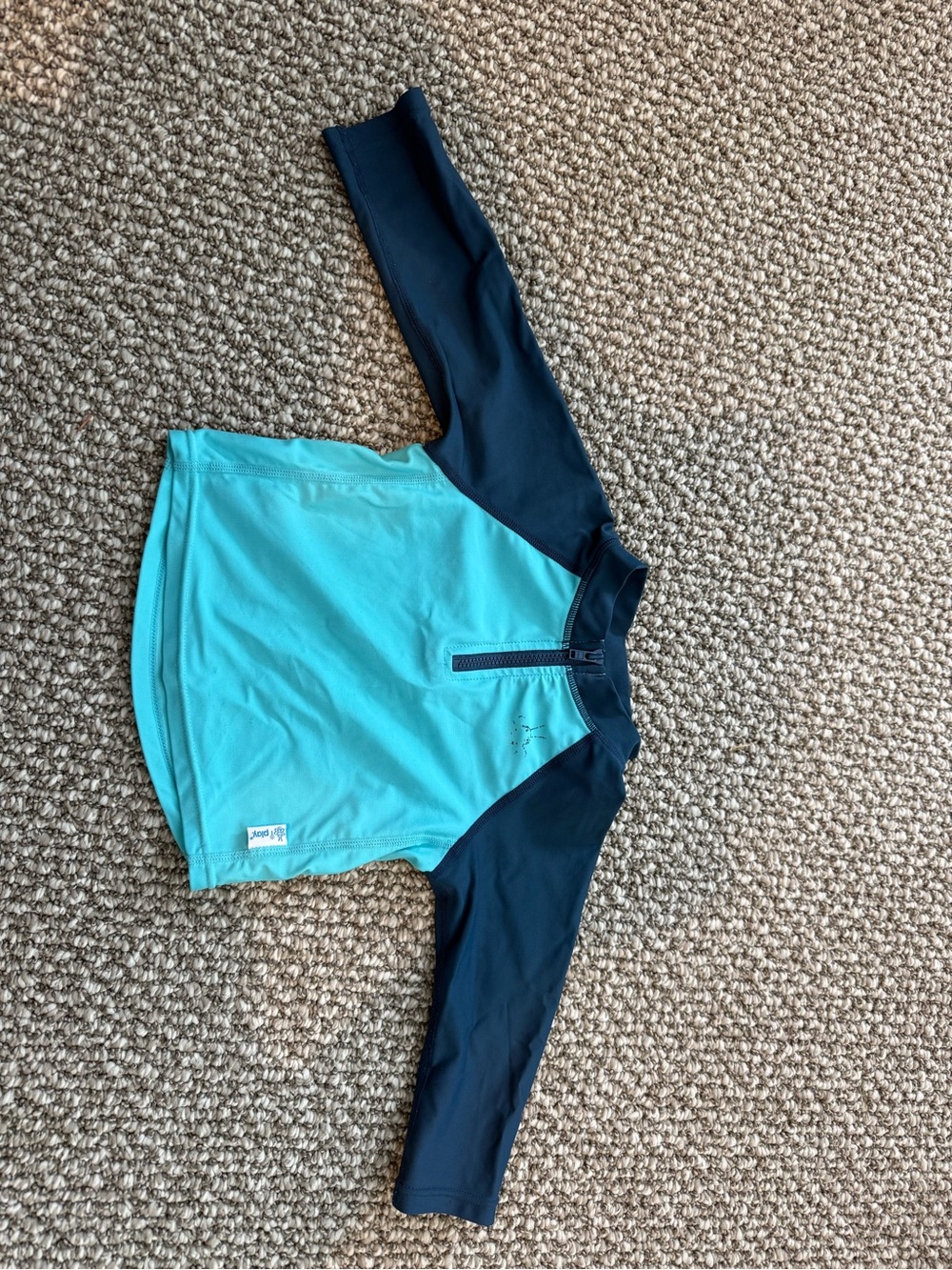 Kids Long Sleeve Rashguard Swim Top - Teal with Navy Sleeves